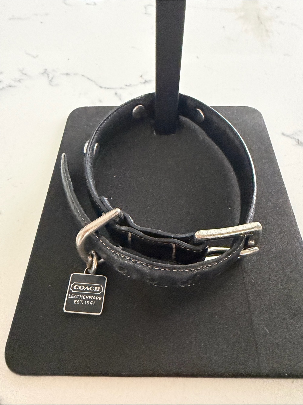 Coach Black Leather Dog Collar with Signature Tag and Silver Hardware - Picture 6 of 8